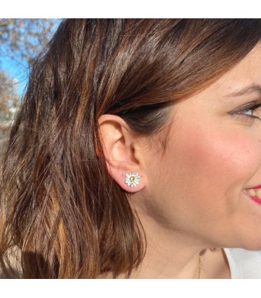 Pendientes Fiori con bola de cristal azul marino