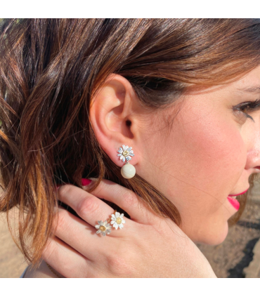 Pendientes Fiori con bola de cristal blanca